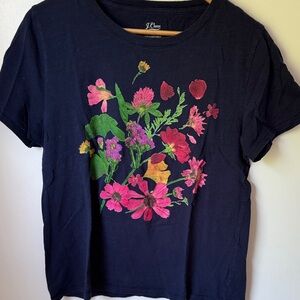 J. Crew Navy Tee with Colorful Floral Design